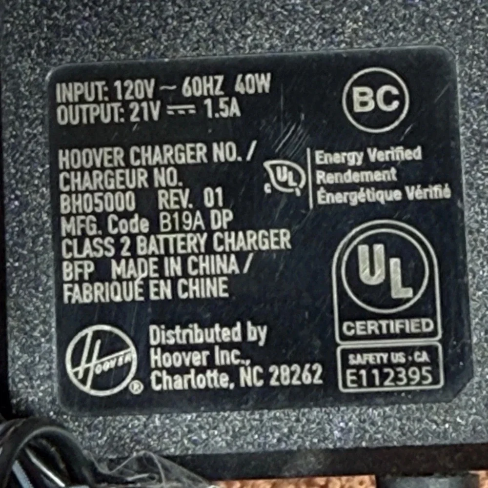 Hoover ONEPWR Battery Charger BH05000 Lithium Ion Power Station Black Solid